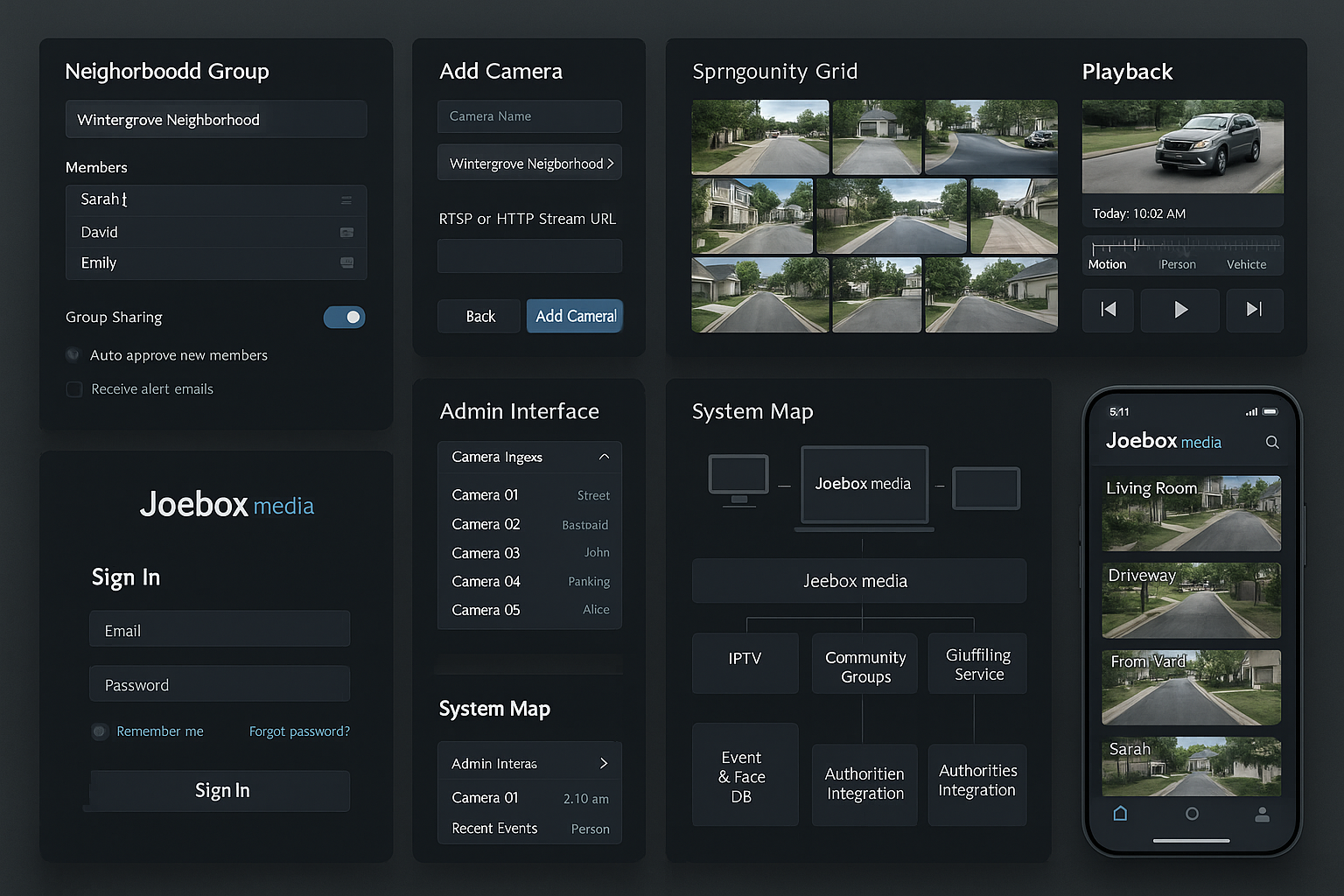 Jobox neighborhood grid and camera management interface